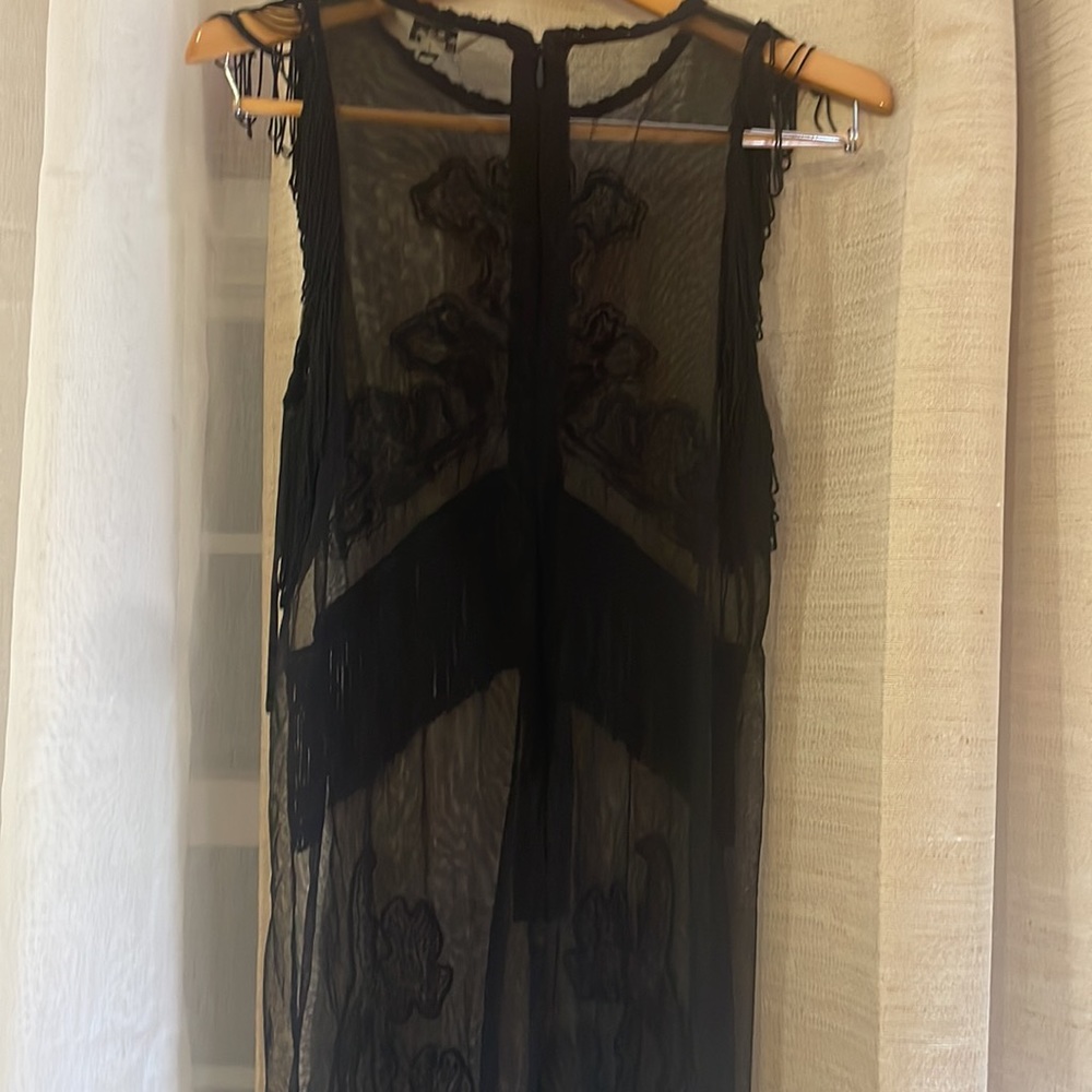 Sexy Black Beaded FRINGE mesh dress